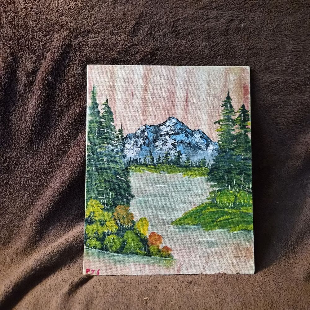 Hand Painted Cardstock Canvas Oil Paint Bob Ross Inspired Hand Mixed Colors